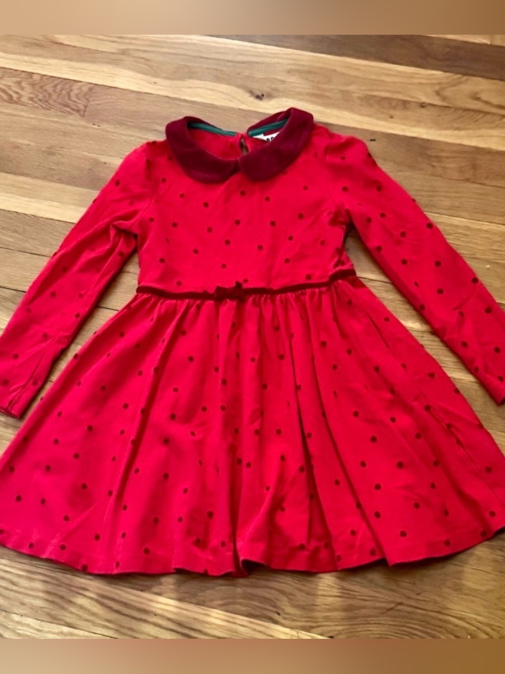 Mini Boden 8-9Y Velvet Collar Twirly Dress Rockabilly Red Confetti Spot